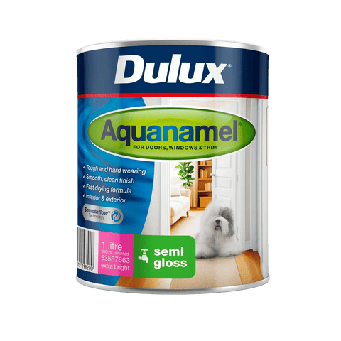 Dulux Aquanamel Semi Gloss Paint 1L Extra Bright Base - Tintable Water-Based Interior & Exterior Enamel