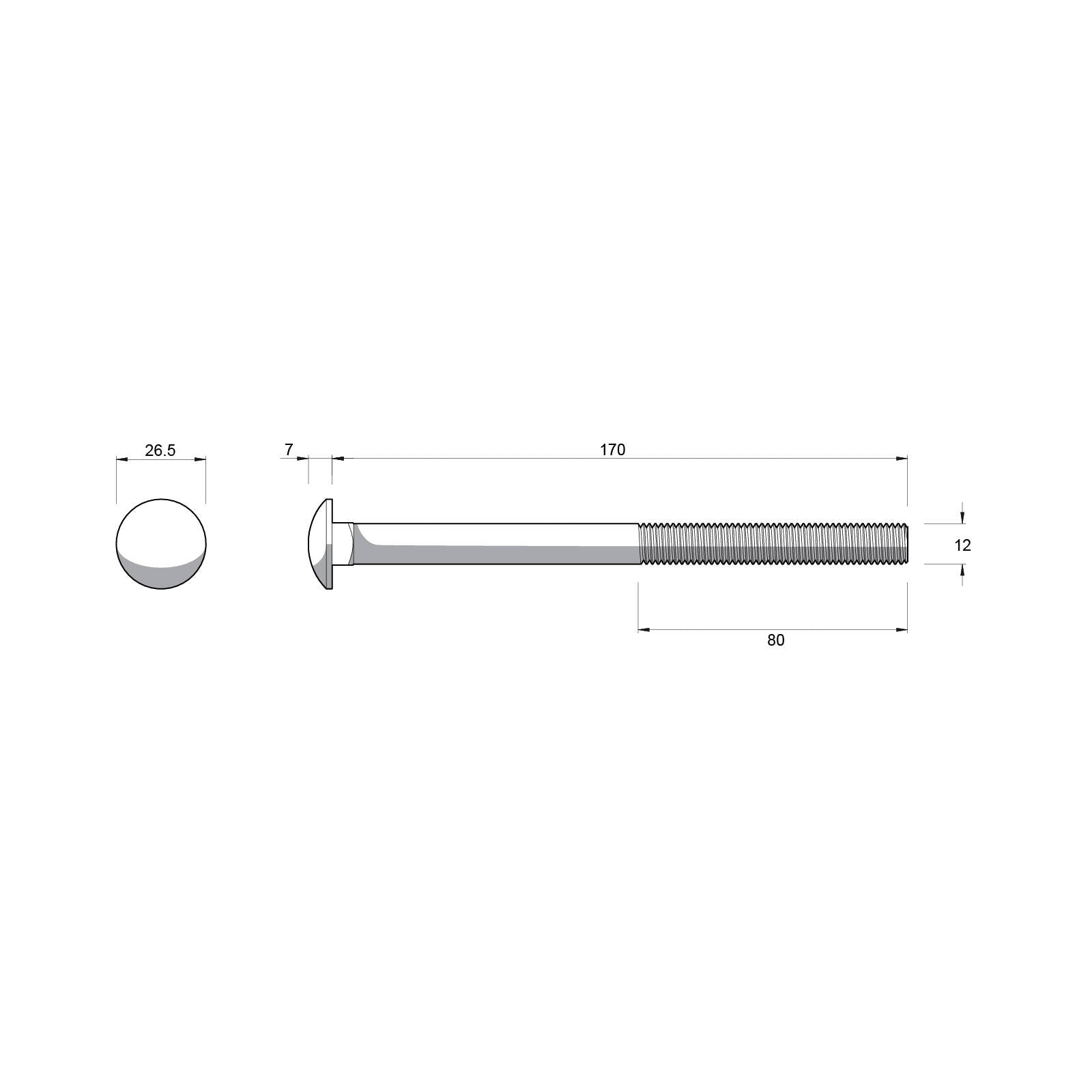 Zenith M12 x 170mm Hot Dip Galvanised Cup Head Bolt & Nut - 4.6 Grade Steel