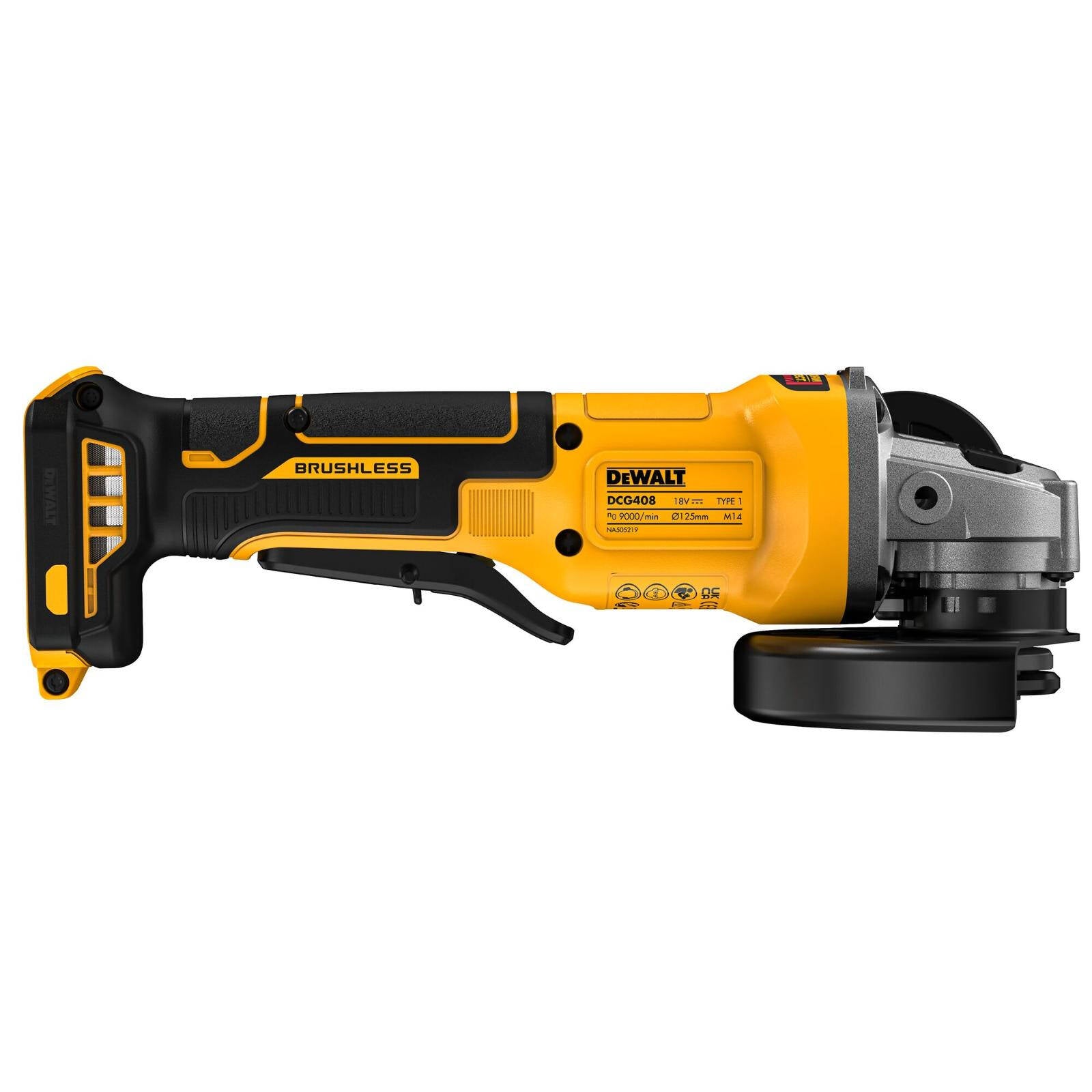 DeWALT 18V XR 125mm Angle Grinder with Paddle Switch Bare Unit DCG408N-XJ