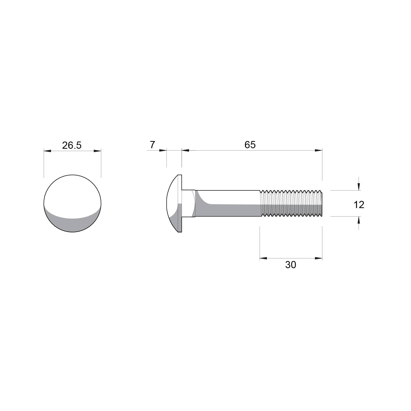 Zenith M12 x 65mm Hot Dip Galvanised Cup Head Bolt & Nut - 4.6 Grade Steel