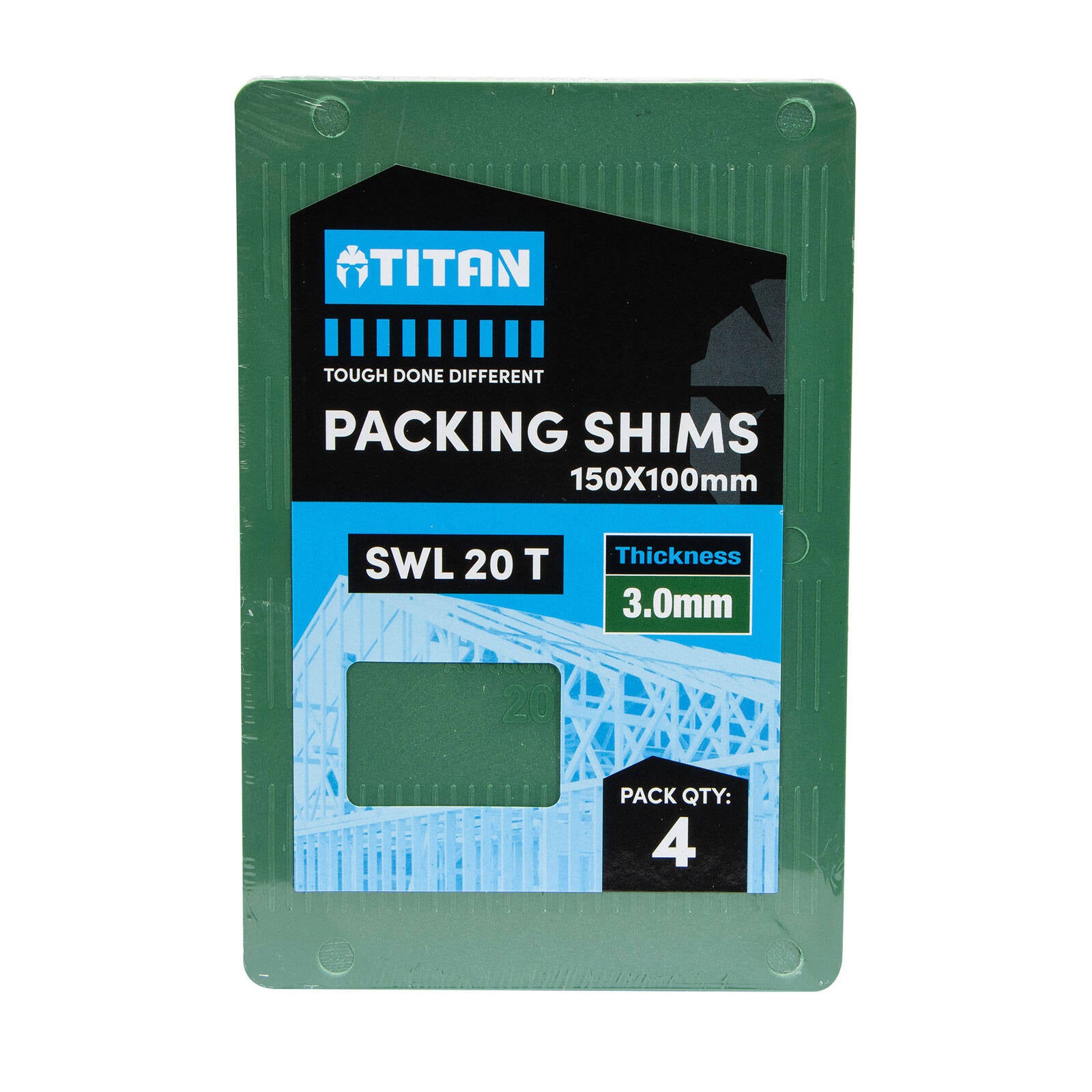 Titan Shim Packing 3 x 150 x 100mm, Green, No-Slip Plastic, 4 Piece