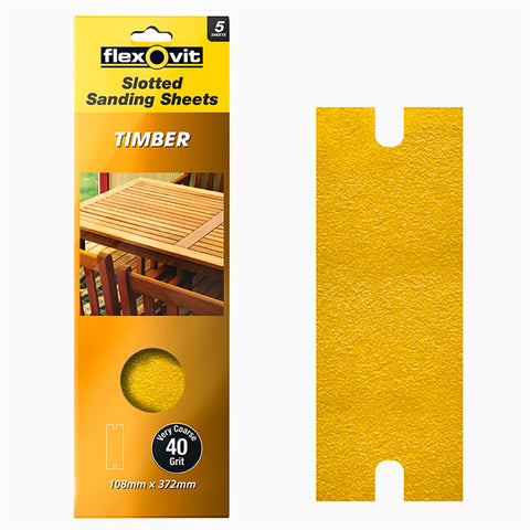 Flexovit 108 x 372mm 40 Grit Timber Slotted Sanding Sheet - 5 Pack