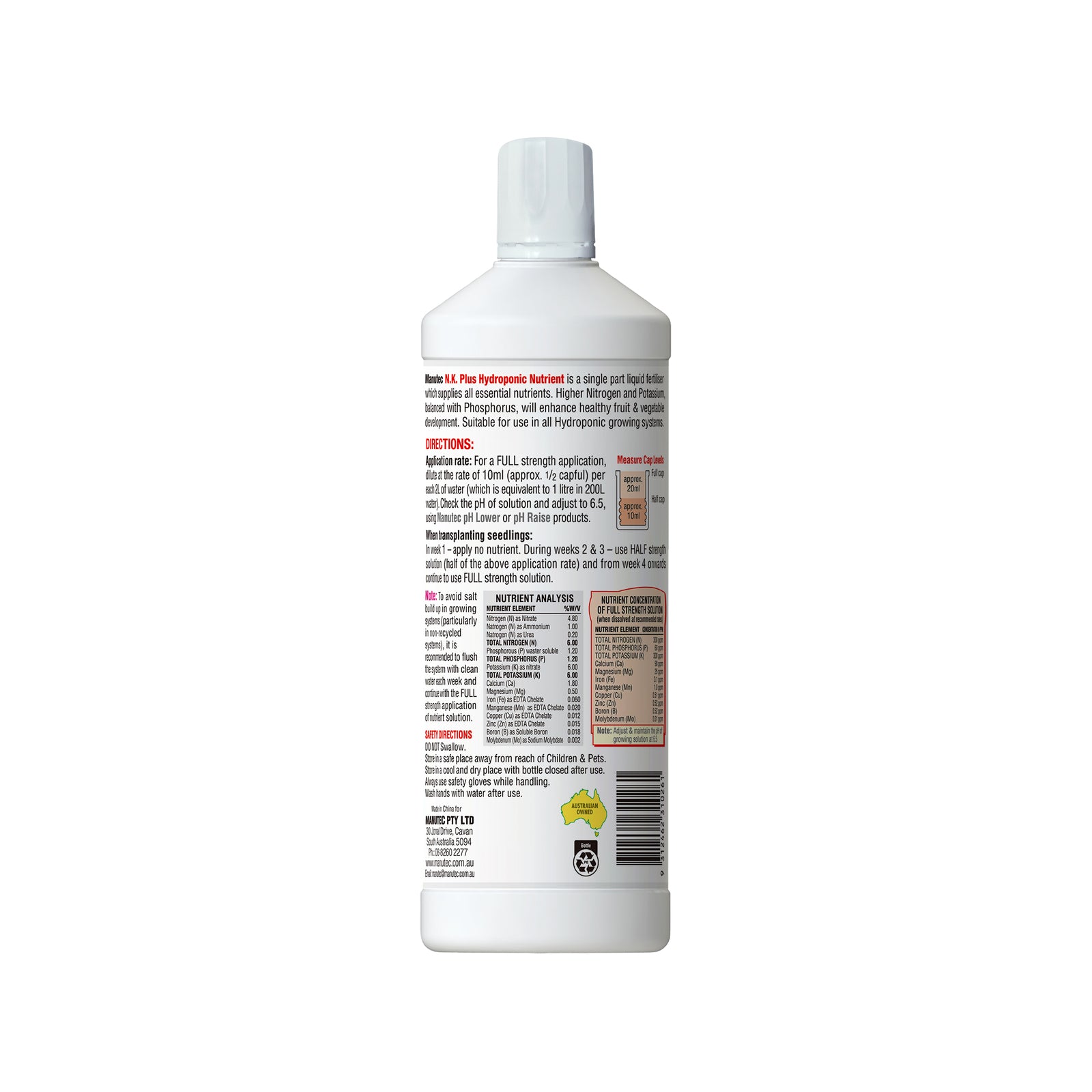 Manutec 1L Hydroponic NK Plus for Fruit and Veg