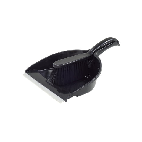 All Set Dustpan and Brush Set, Compact with Soft Rubber Lip & Hanging Hook, Black