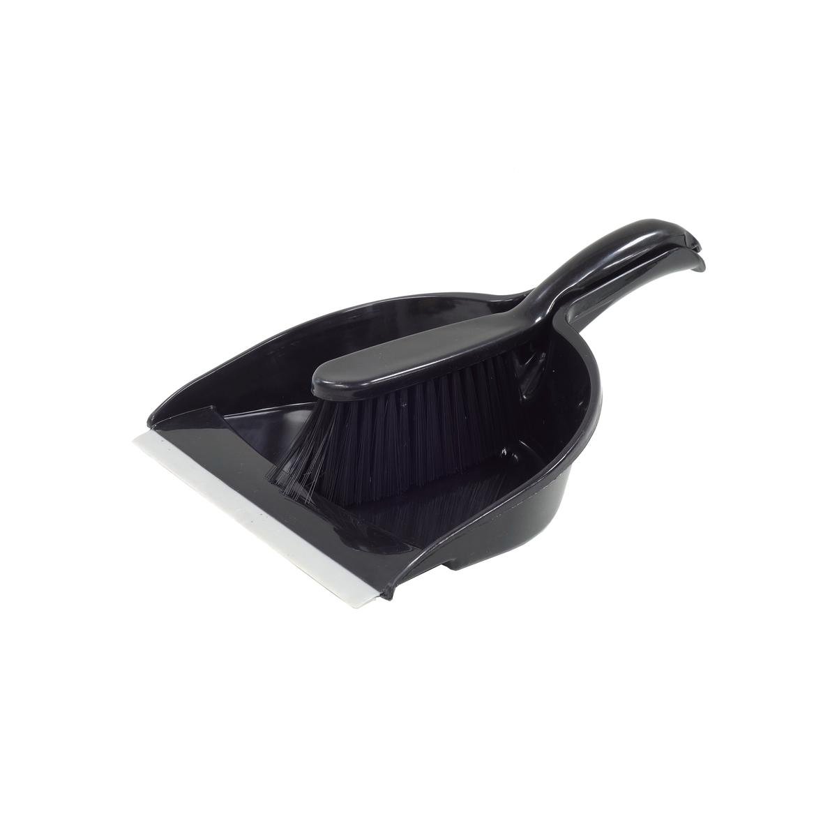 All Set Dustpan and Brush Set, Compact with Soft Rubber Lip & Hanging Hook, Black