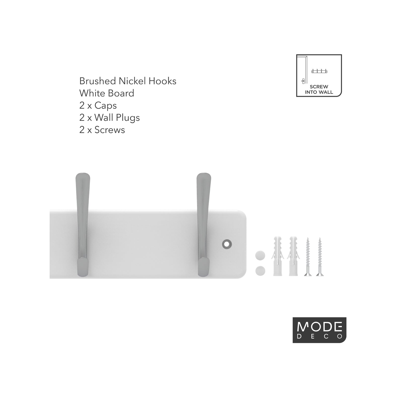 Mode Perma White Hat and Coat Rack 4 Brushed Nickel Hooks