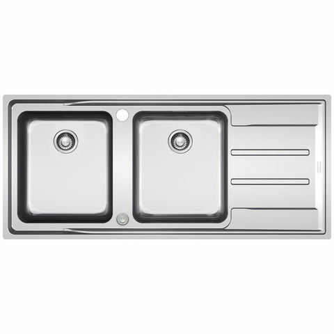 Franke Aton double bowl sink with right hand drainer - 18/10 stainless steel, push button waste - ANX221RHD