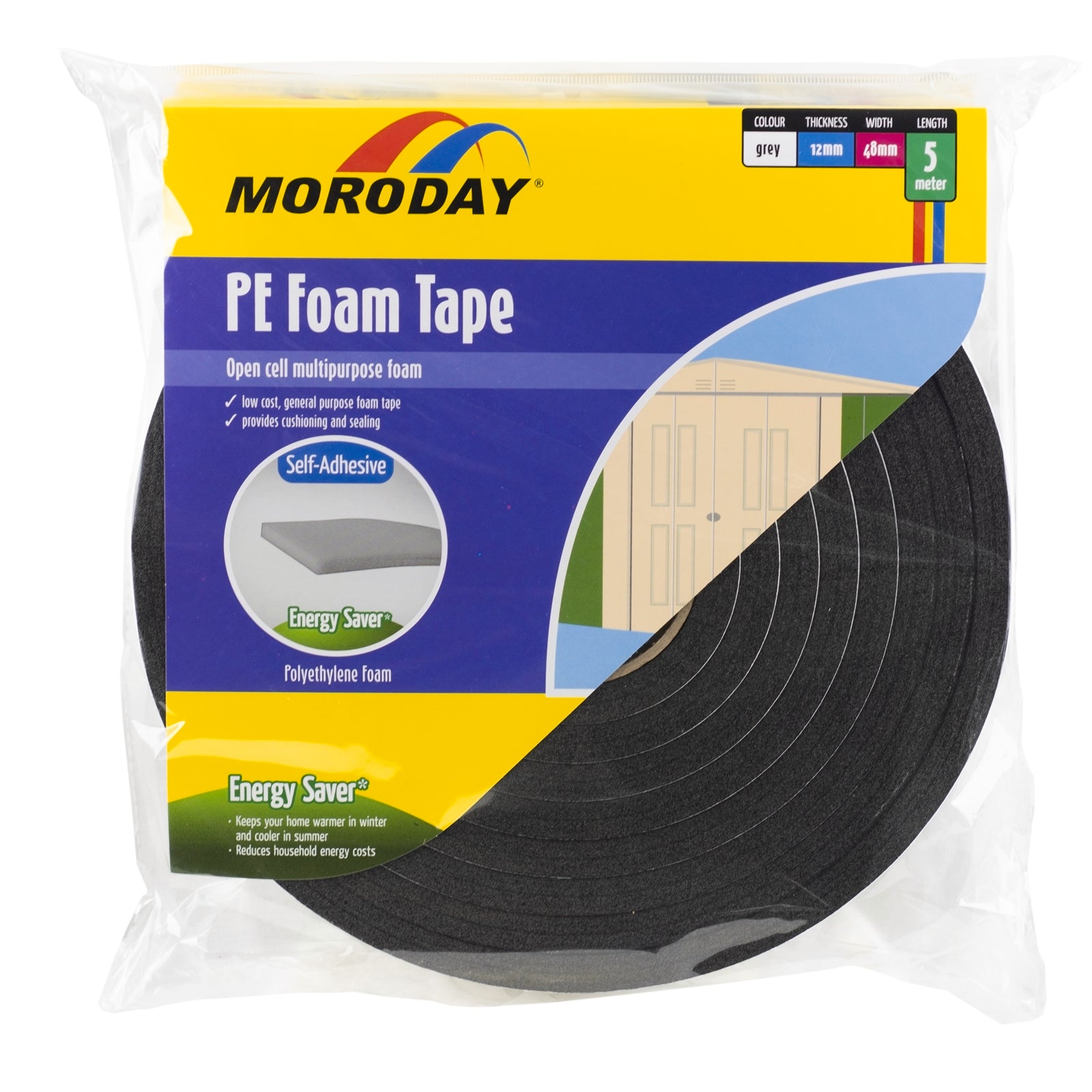 Moroday 48 x 12mm x 5m Grey PE Self Adhesive Foam Tape