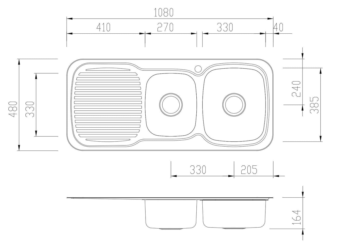 Oliveri Lakeland 1 and 3/4 Bowl Topmount Sink - Left Hand Drainer - 304 Stainless Steel - LL137