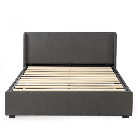 Zinus Double Upholstered Gas Lift Storage Bed Frame - Dark Grey, Steel Frame, 317kg - AU-FPPST2-12D