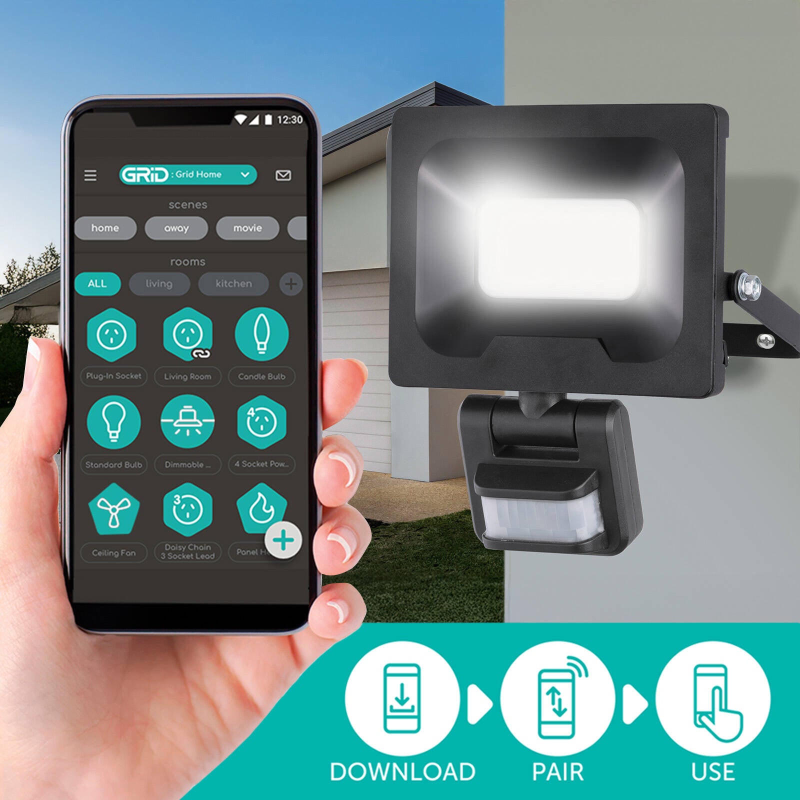 Arlec 24W 240V Grid Connect Smart CCT LED Security Sensor Floodlight, 2500lm Motion Sensing Dusk to Dawn MAL352HA