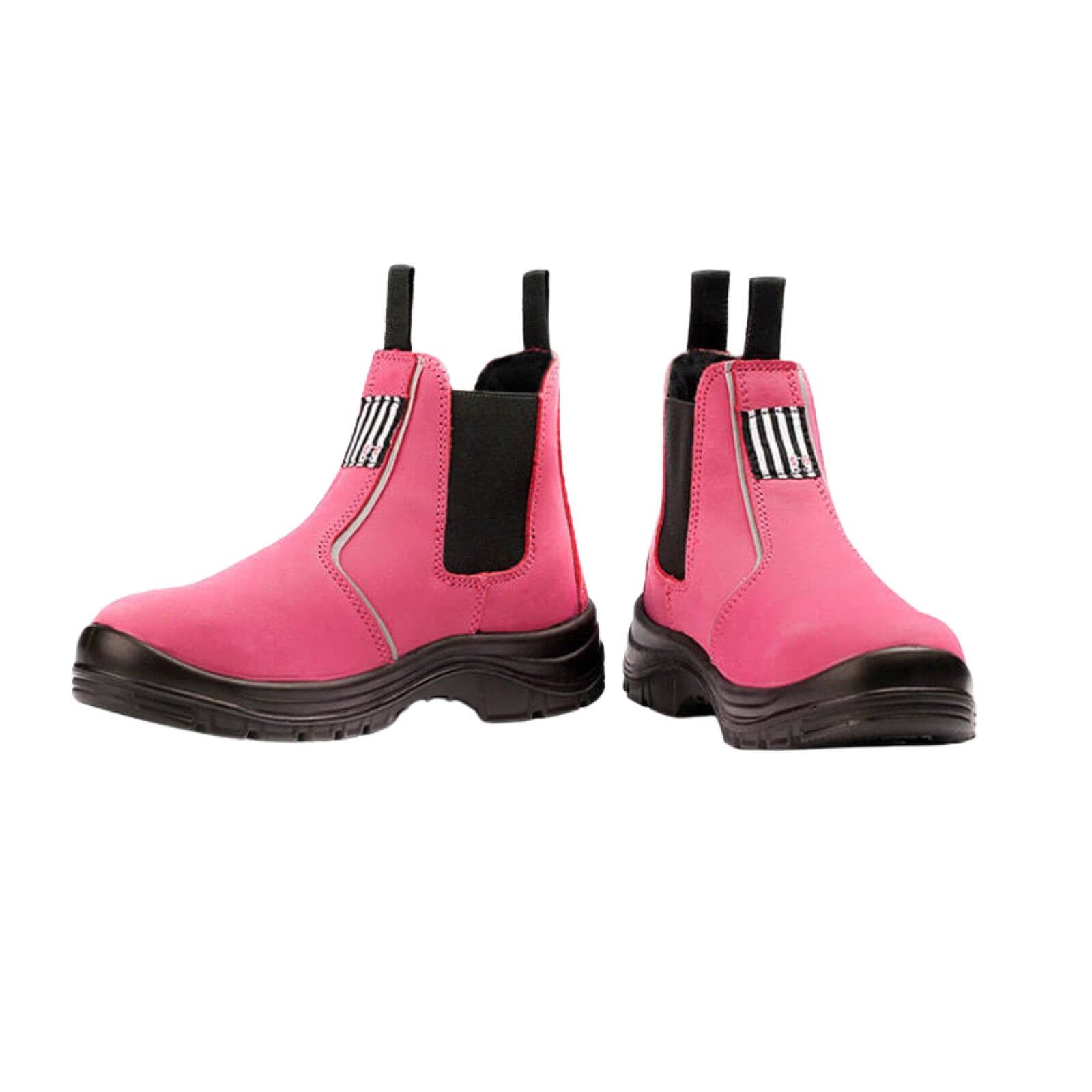 she wear Inspires Womens Pull-On Safety Work Boots Pink Nubuck Steel Cap Size 5/36