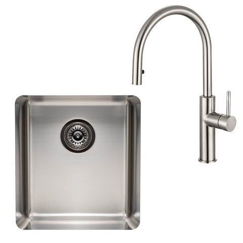 Titan Essentials 405mm Single Bowl Sink and Pull Out Gooseneck Mixer Tap Package - Stainless Steel - TSSSPK402
