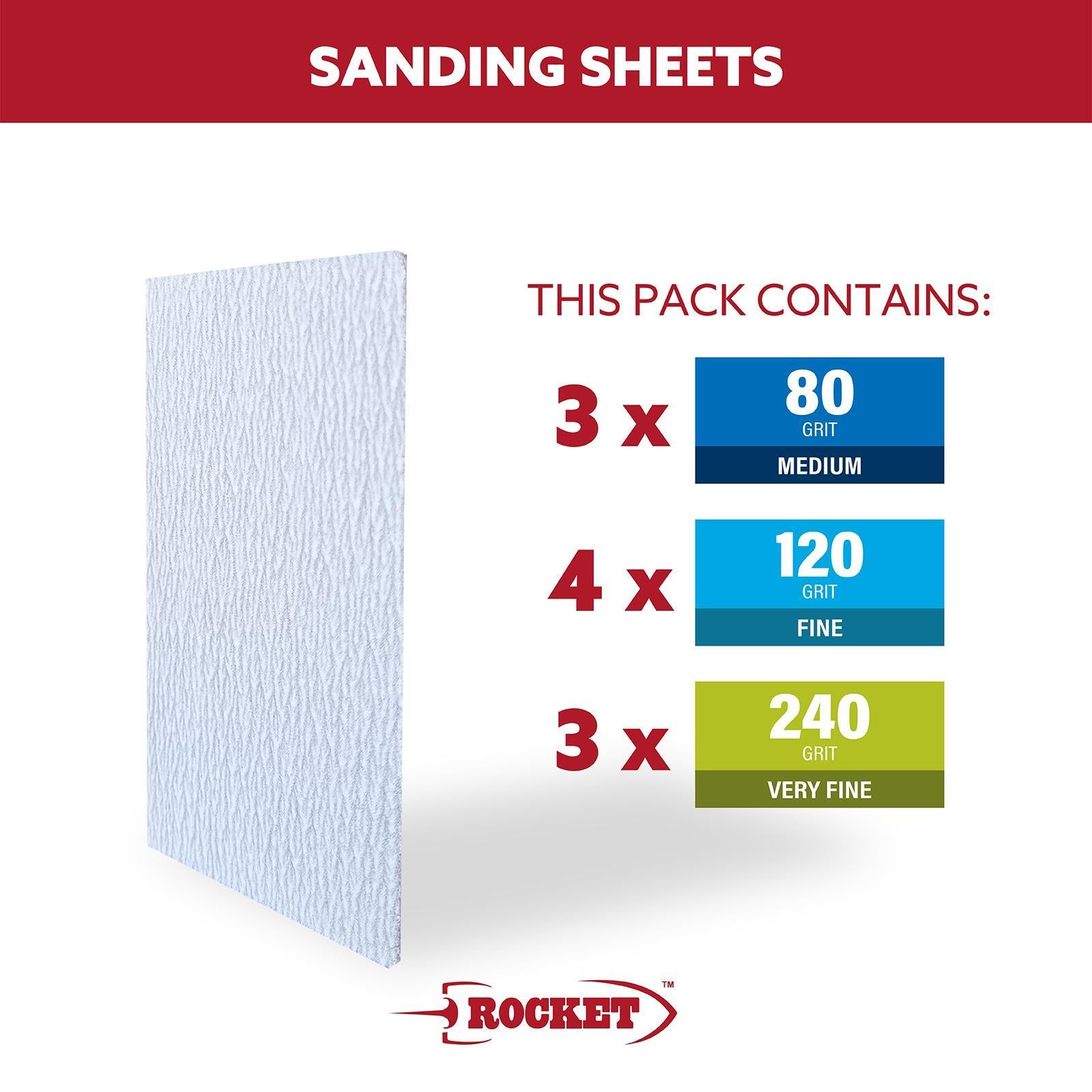 Rocket Sanding Sponge Kit 10 Pack 3 Grades 80 120 240 Grit