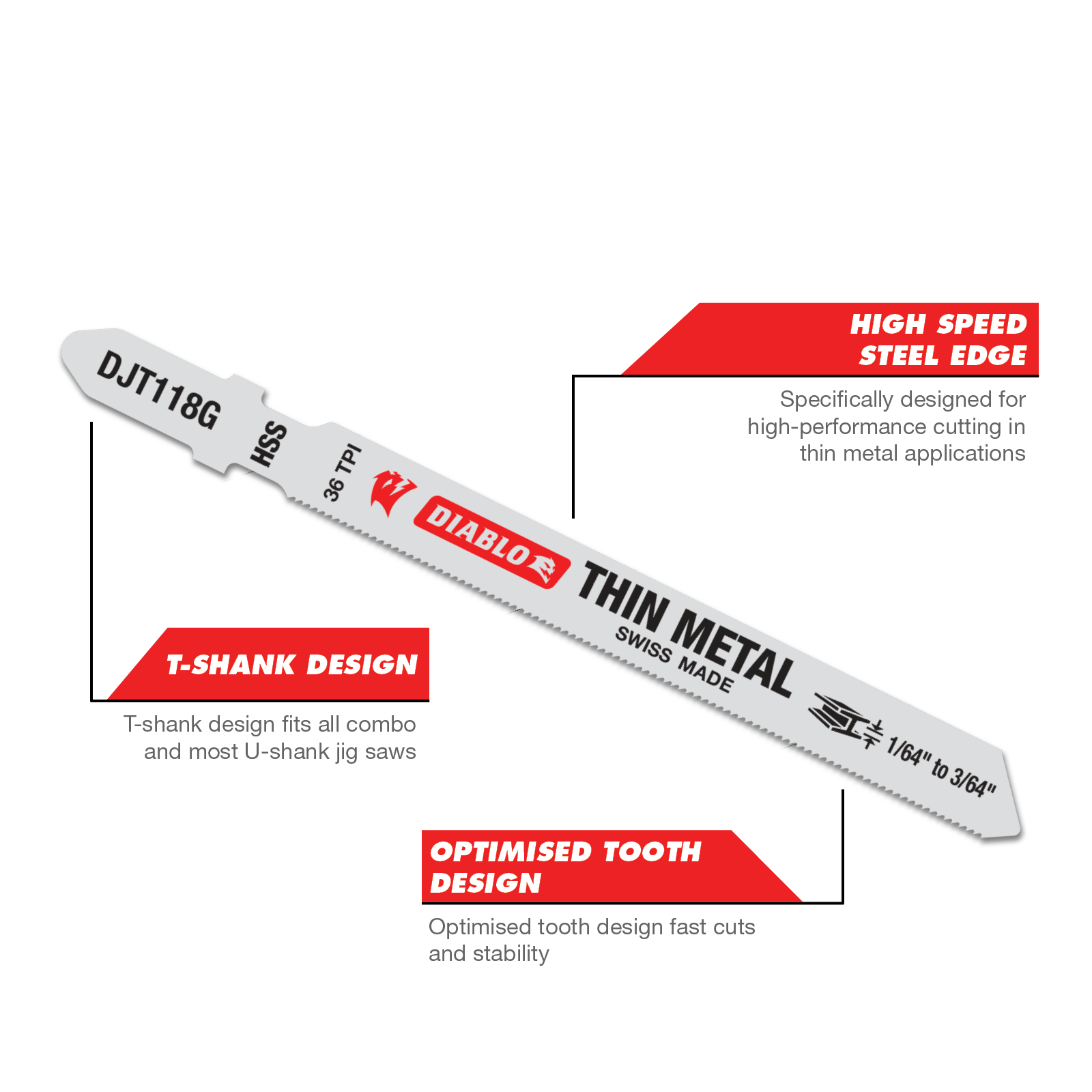 Diablo 92mm High Speed Steel Jig Saw Blade for Thin Metal Under 1.5mm, 36 TPI, 5 Pack