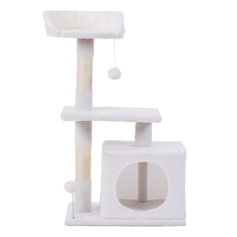 Happy Tails 2 Tier Cat Playhouse Tower - Sisal Scratching Posts & Hideaway