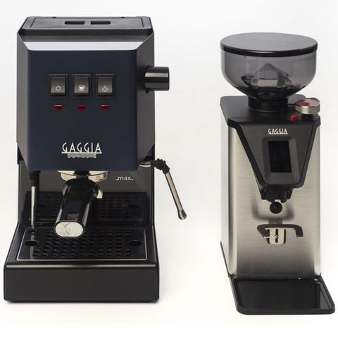 Gaggia Classic E24 Coffee Machine and MDF55 Grinder Bundle - Blue - Stepless Grinding - DMGNCEVOBLUEBUN