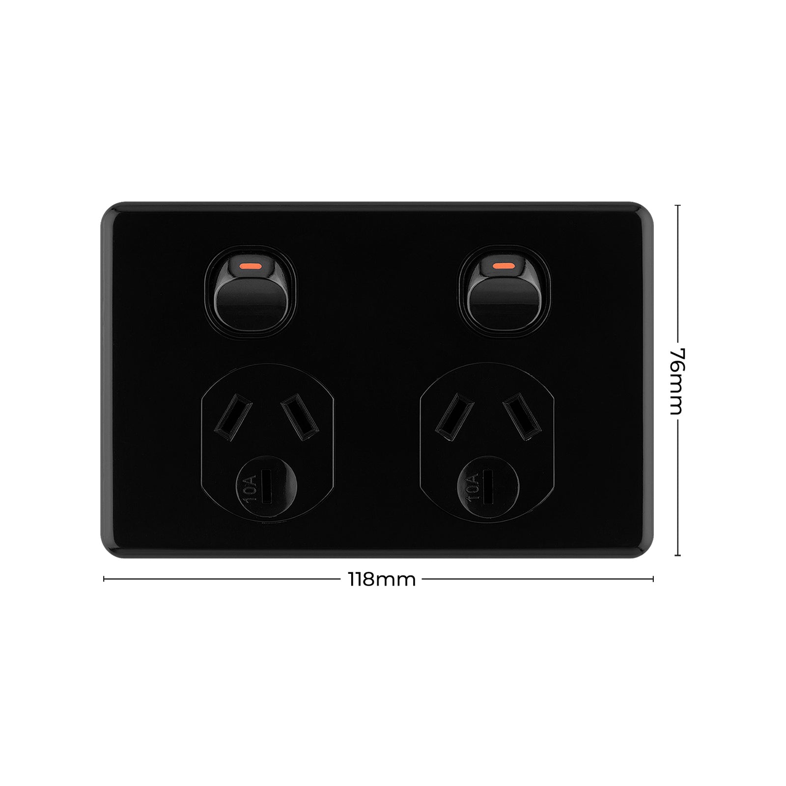 DETA X6 Double Power Point, Black Polycarbonate, 10A 250V, Clip-On Cover (6252BK)