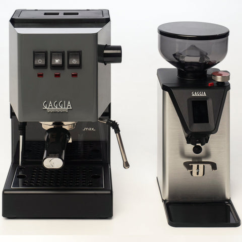 Gaggia Classic E24 Coffee Machine and MDF55 Grinder Bundle - Grey - Brass Brew Group - DMGNCEVOGREYBUN