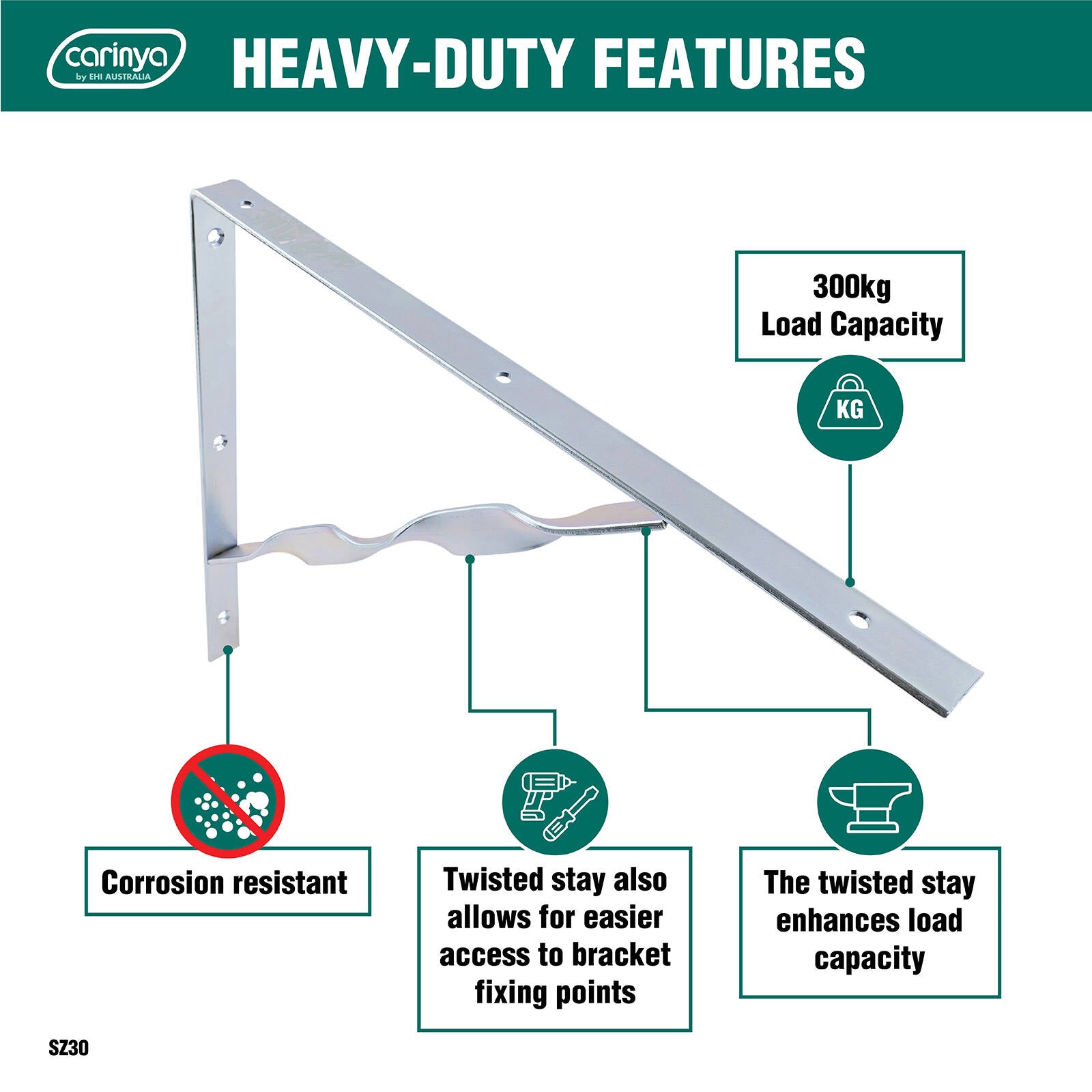 Carinya 400 x 350mm Zinc Plated Steel Twisted Stay Bracket 300kg