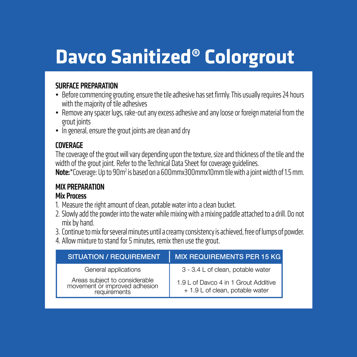 Davco 1.5kg Black #02 Sanitized Colorgrout - Cement Based, Mould Resistant, Wall & Floor