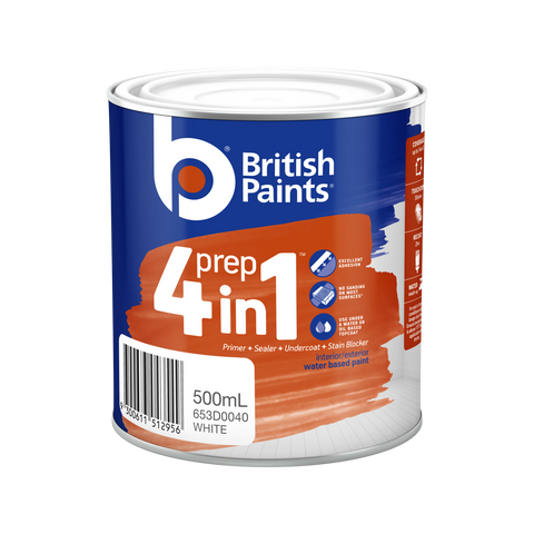 British Paints 500ml White 4 In 1 Prep Primer Sealer Undercoat Indoor Outdoor