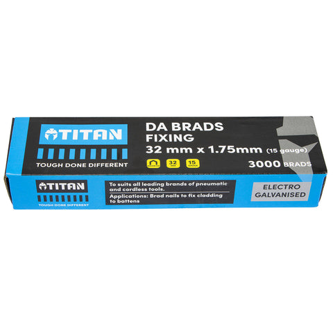 Titan 32 x 1.75mm 15 Gauge Electro Galvanised 34 Degree Angled DA Brads - 3000 Pack