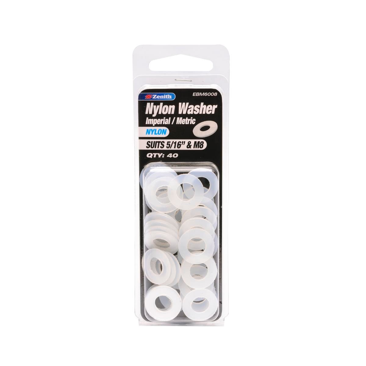 Zenith Nylon Washers 5/16 & M8 40 Pack Lightweight Corrosion Resistant - SuperSaverAU - view 1