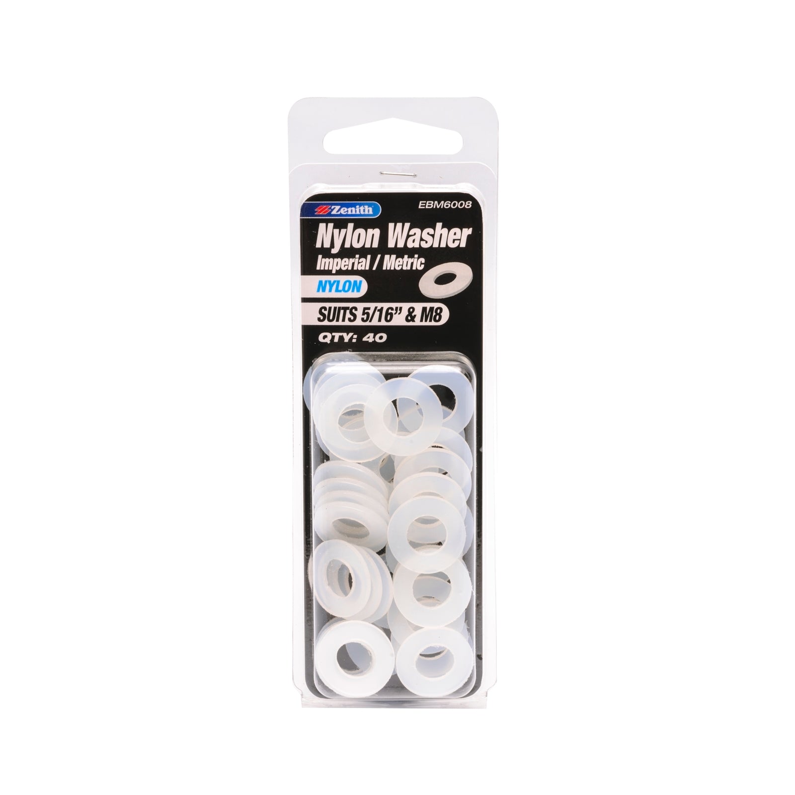 Zenith 5/16" and M8 White Nylon Washer - 40 Pack