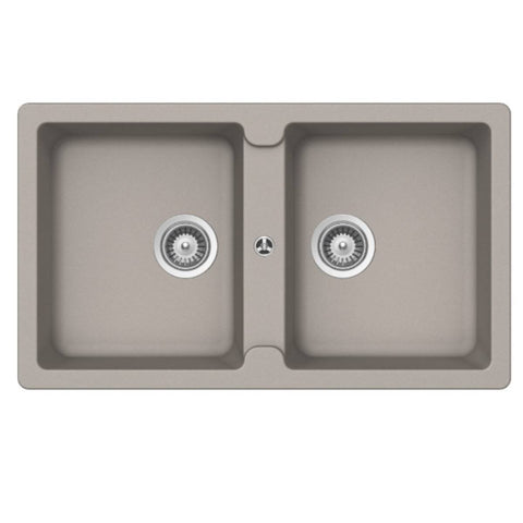 Abey Typos N200 Double Bowl Undermount Sink - Concrete Grey, 24L Bowls, No Taphole - TN200C-NTH