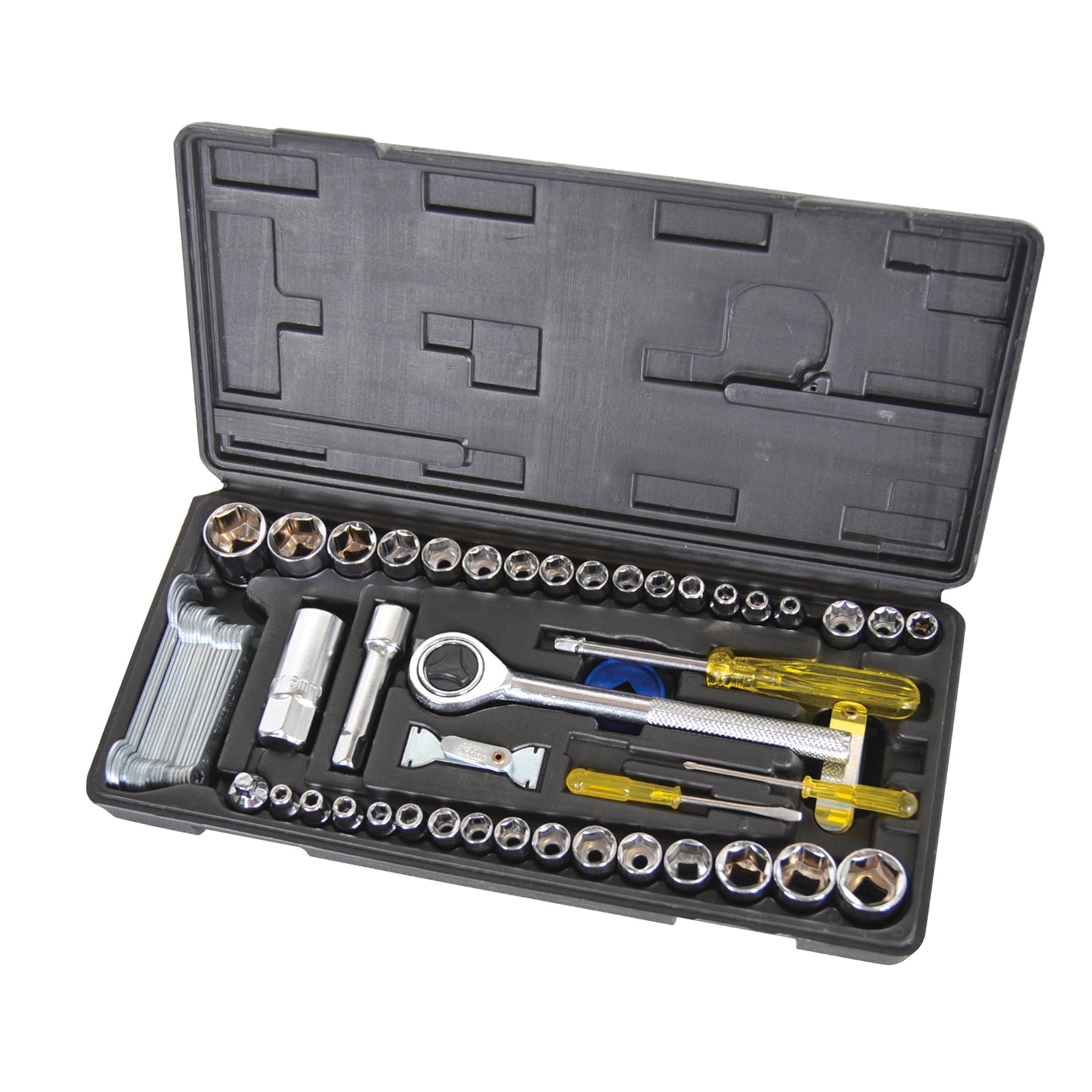 Supatool 62 Piece 1/4" & 3/8" Drive Socket Set, Carbon Steel, 6 Point, Ratcheting, with Case