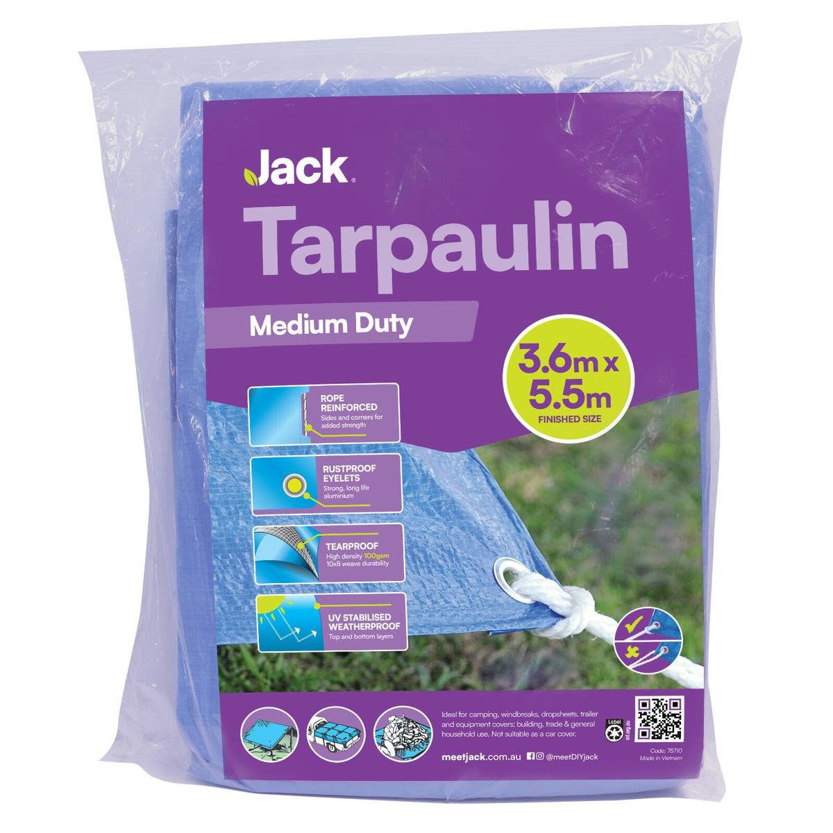 Jack 3 Medium Duty Tarpaulin 3.6m x 5.5m - Tear & Water Resistant - SuperSaverAU - view 1