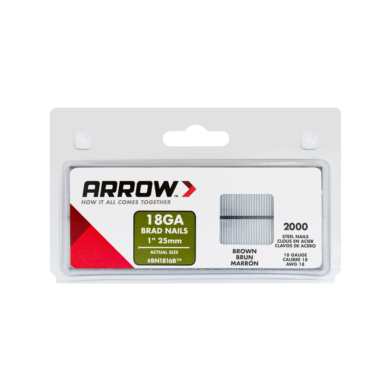 Arrow 25mm 18GA Brown Steel Brad Nails - 2000 Pack