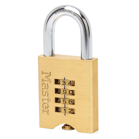 Master Lock 50mm Brass Resettable Combination Padlock - Hardened Steel Shackle, 4-Dial