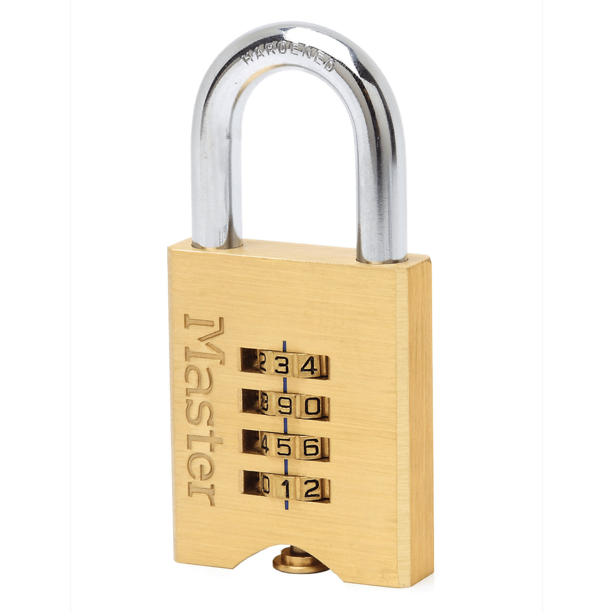 Master Lock 50mm Brass Resettable Combination Padlock - Hardened Steel Shackle, 4-Dial