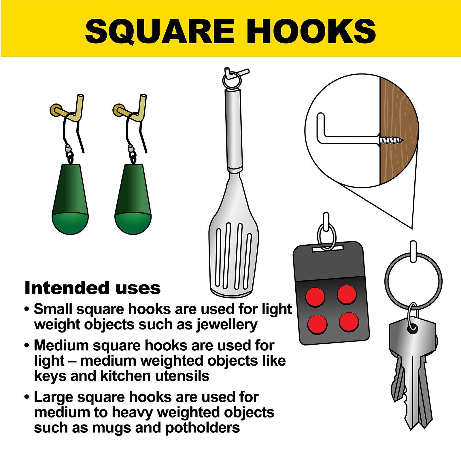Everhang 25mm Steel Square Hook 20 Pack Zinc Plated 15kg Load