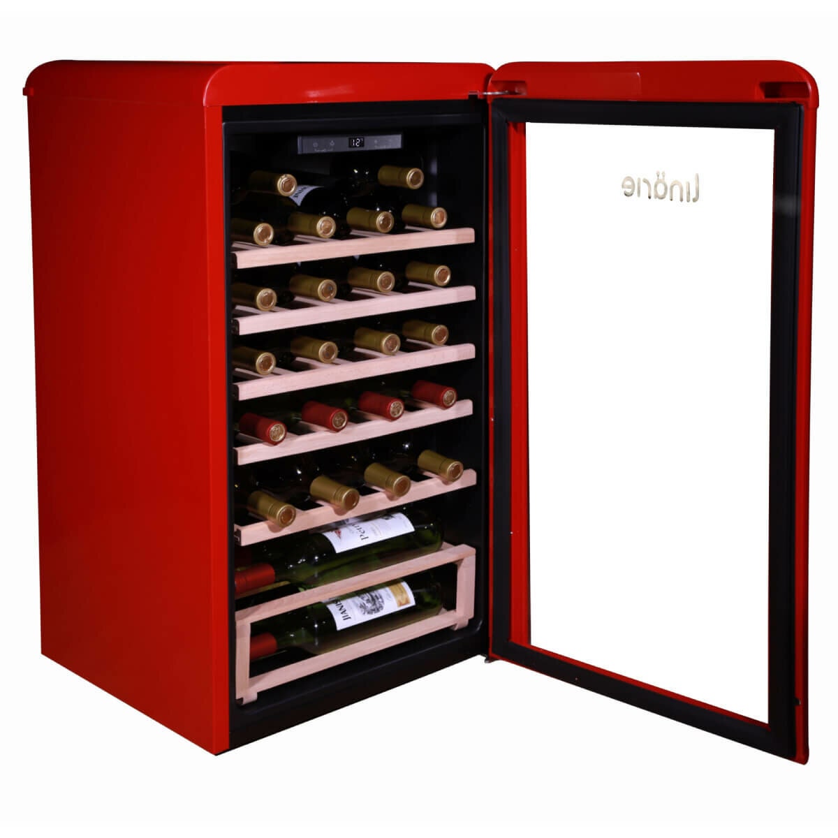 Linarie 94L Single Zone 33 Bottle Retro Wine Fridge - Red, UV Protection, 38dB Operation - LICV33RED