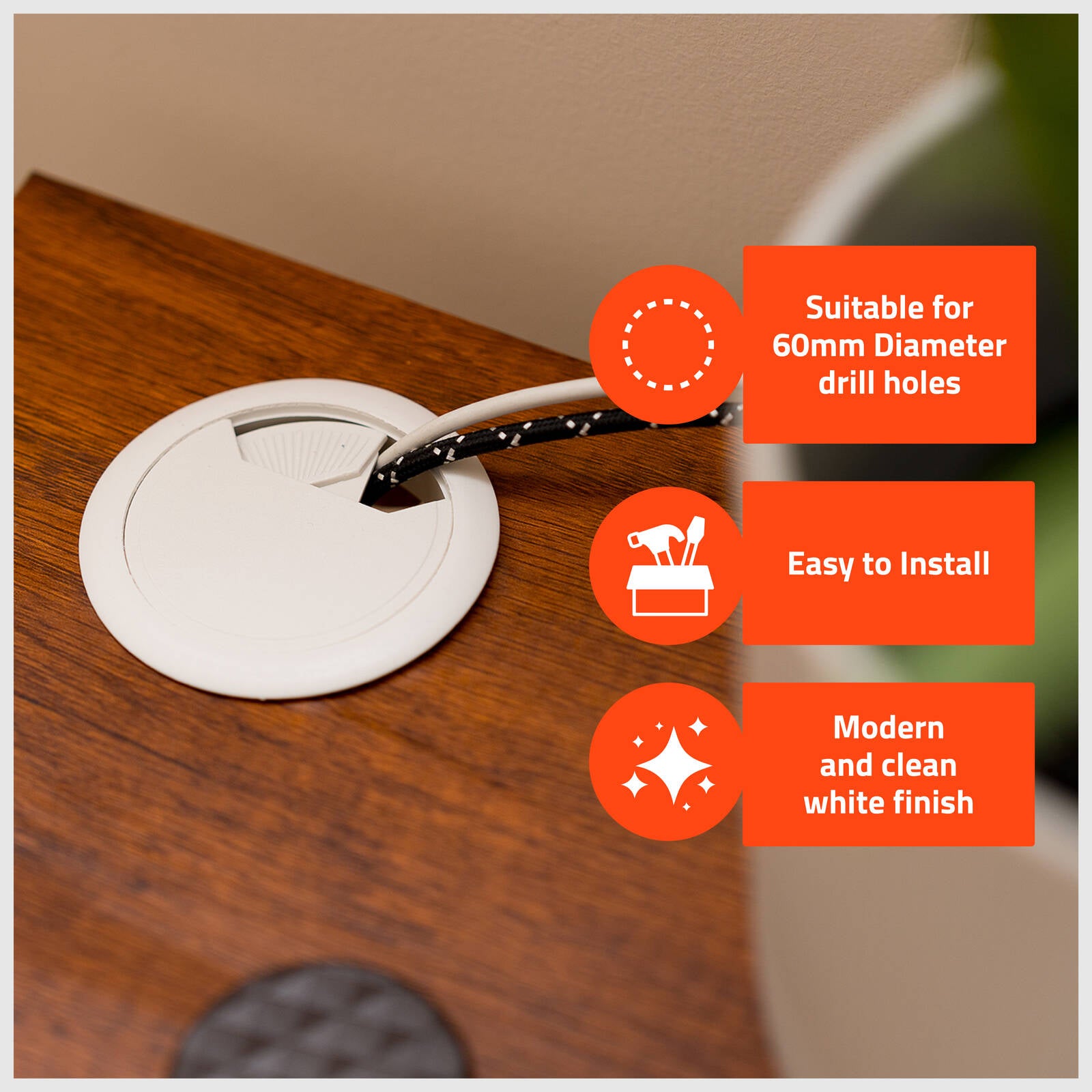 Taskmaster 60mm White Plastic Cable Duct - 6 Pack