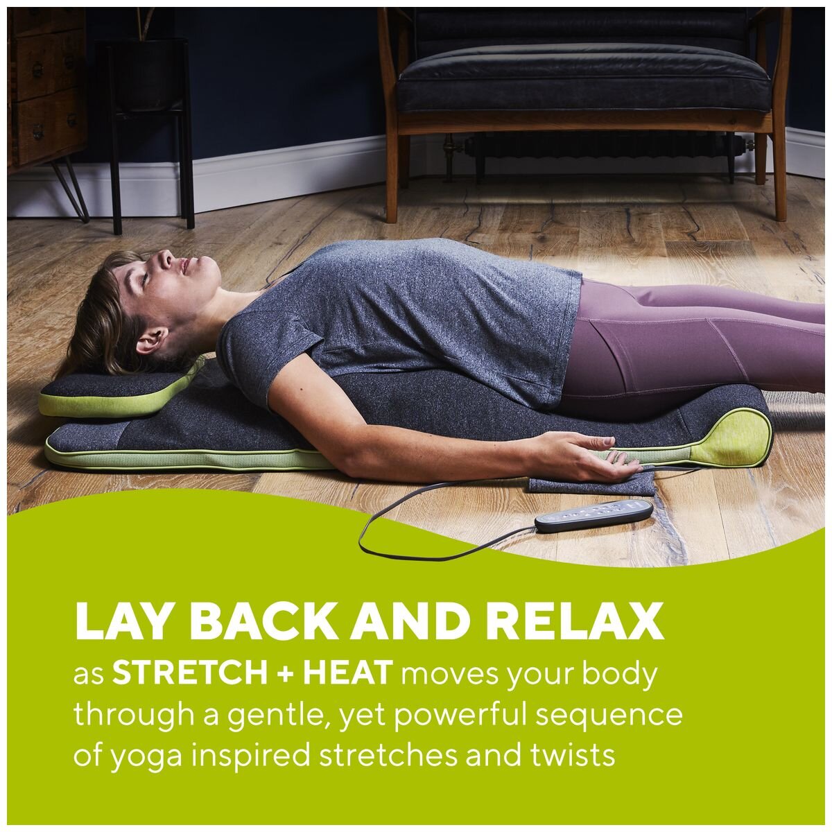 HoMedics Stretch+ back stretching mat - seven air chambers, six guided programs, remote, grey - YMM-2000-AU