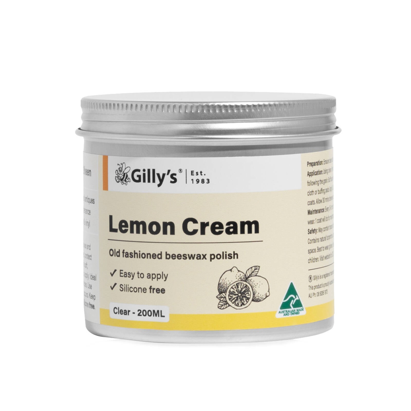 Gilly's 200ml Lemon Cream Beeswax Furniture Polish
