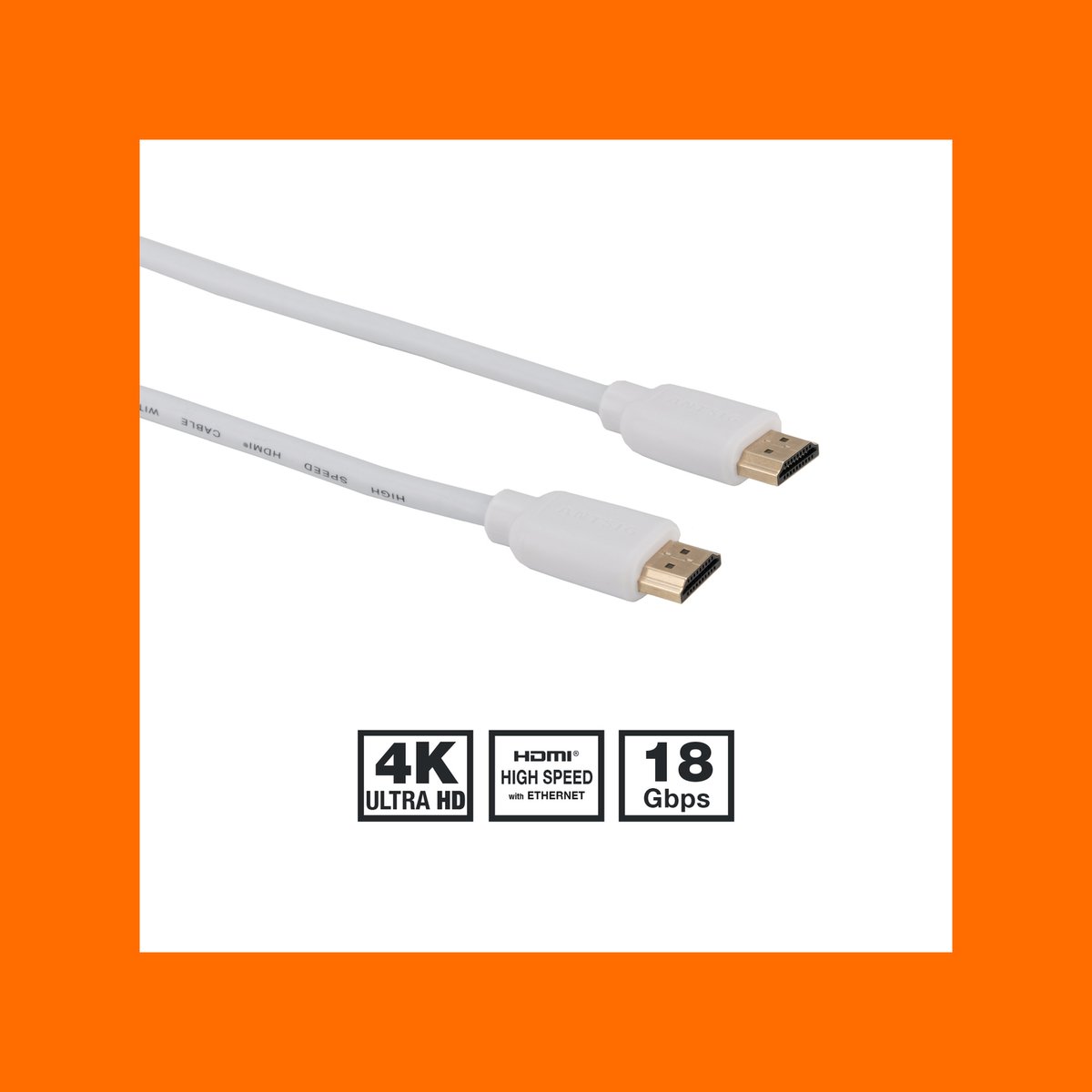Antsig 2m White HDMI Cable Gold Plated