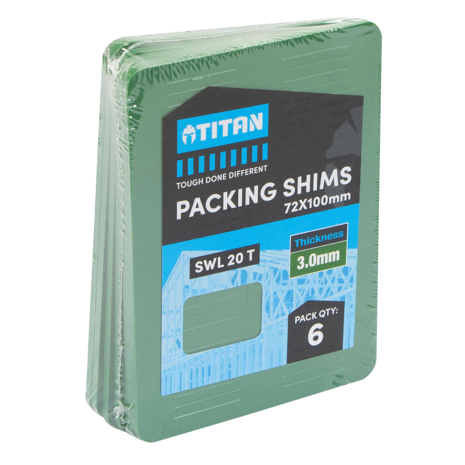 Titan Shim Packing 3 x 72 x 100mm, Green, No-Slip UV Stable Plastic, 6 Piece