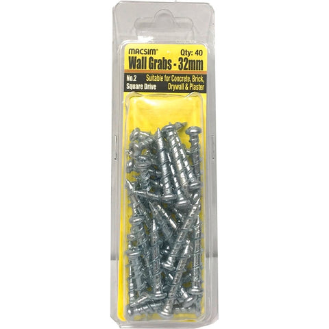 Macsim Wall Grab Anchor - 32mm - Zinc Plated Steel - 40 Pack - Light Duty - SuperSaverAU - view 1