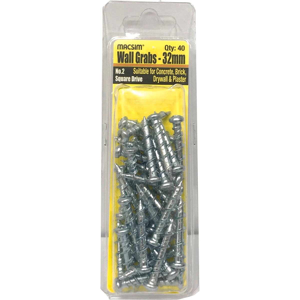 Macsim Fasteners 32mm Zinc Steel Screw In Wall Grab Anchor 40 Pack