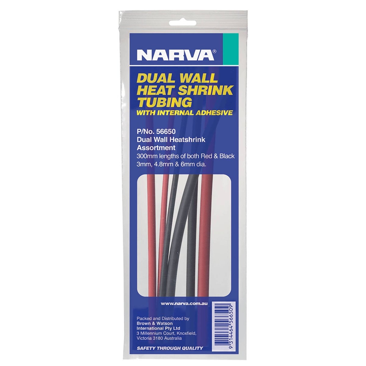 Narva 300mm Red & Black 3-6mm Dual Wall Heatshrink Tubing 6 Pack 56650