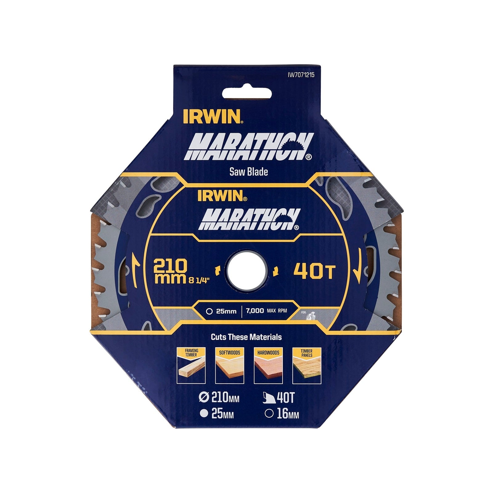 Irwin 210mm 40T Marathon Circular Saw Blade 25mm Arbor 16mm Bush