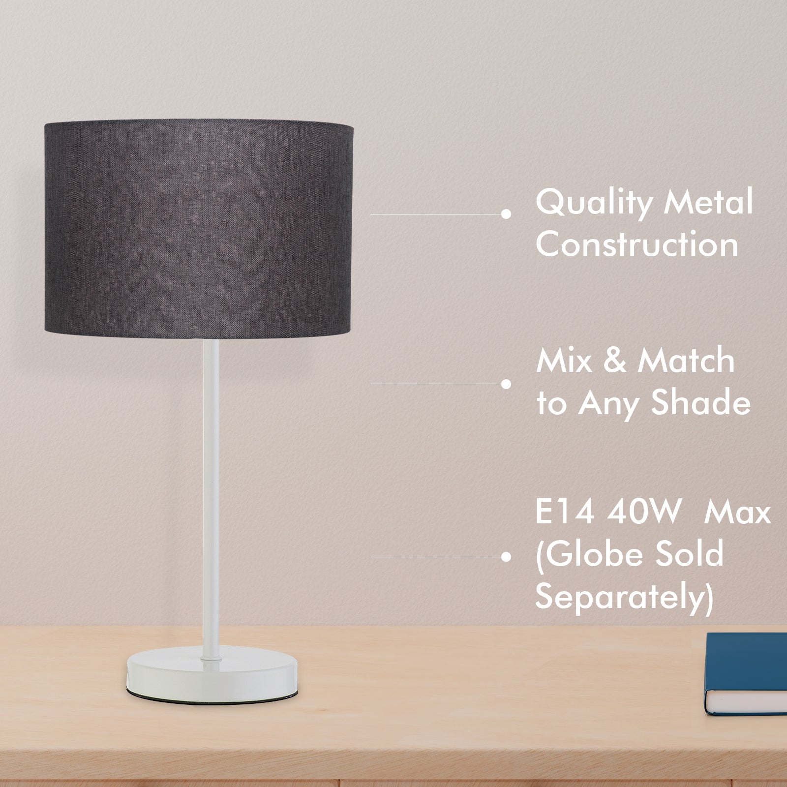 Verve Design Mardin 36cm Lamp Base AM660WE, E14 In-Line Switch, White Metal