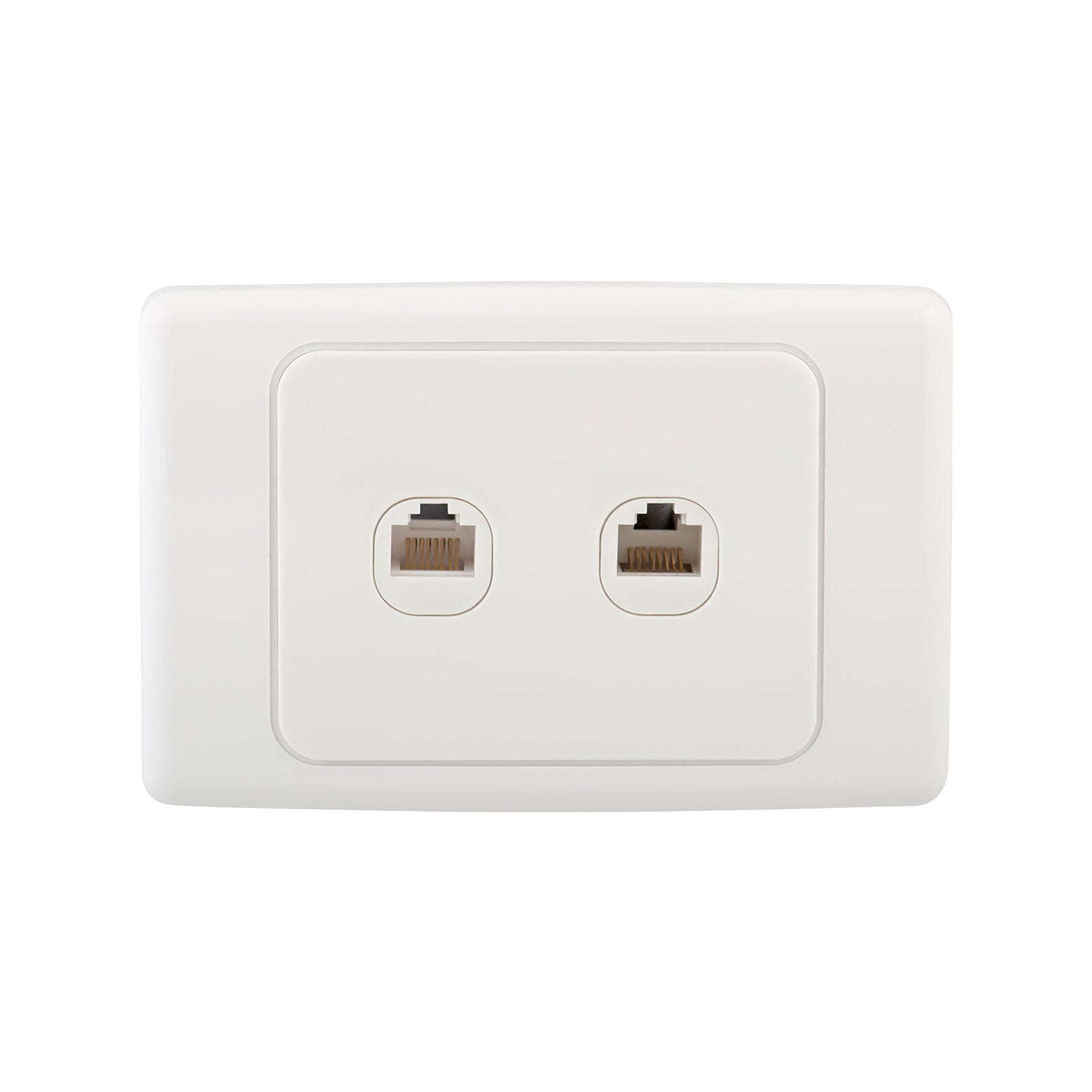 DETA Cat 6 Double Ethernet RJ45 Outlet - White Polycarbonate 2 Port Wall Plate