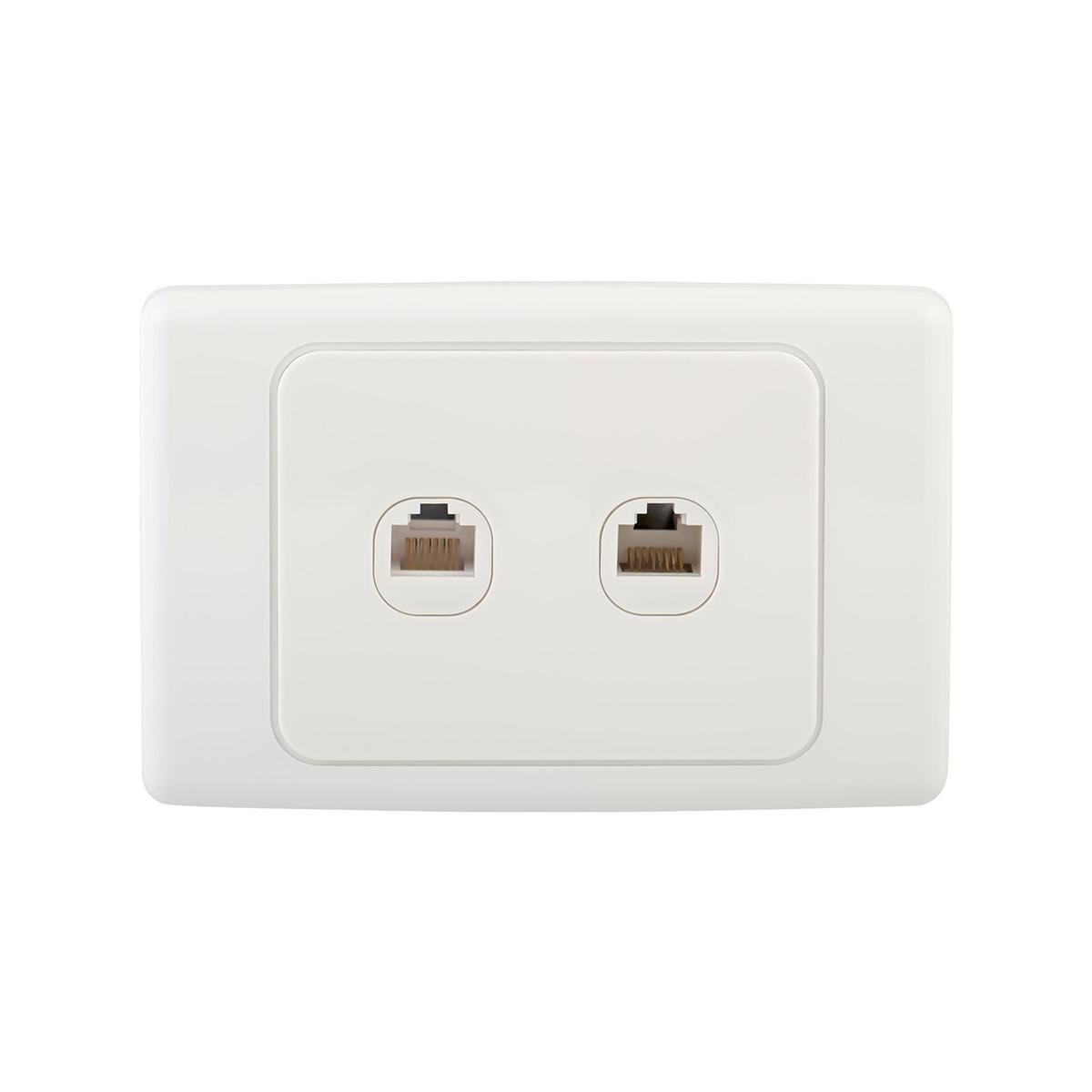 Deta Cat 6 Double Ethernet RJ45 Outlet - 2 Ports - Polycarbonate - White - SuperSaverAU - view 1