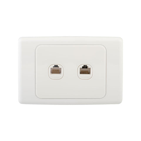 Deta Cat 6 Double Ethernet RJ45 Outlet - 2 Ports - Polycarbonate - White - SuperSaverAU - view 1